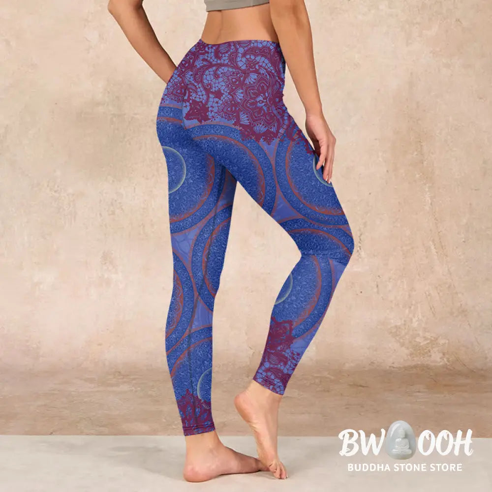 BWOOOH mandala print yoga leggings - Purple Compass Mandala Flower Print Gym 