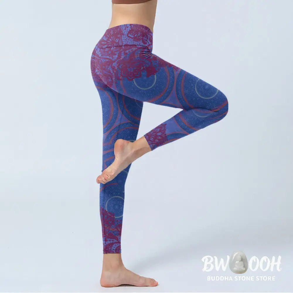 BWOOOH mandala print yoga leggings - Purple Compass Mandala Flower Print Gym 