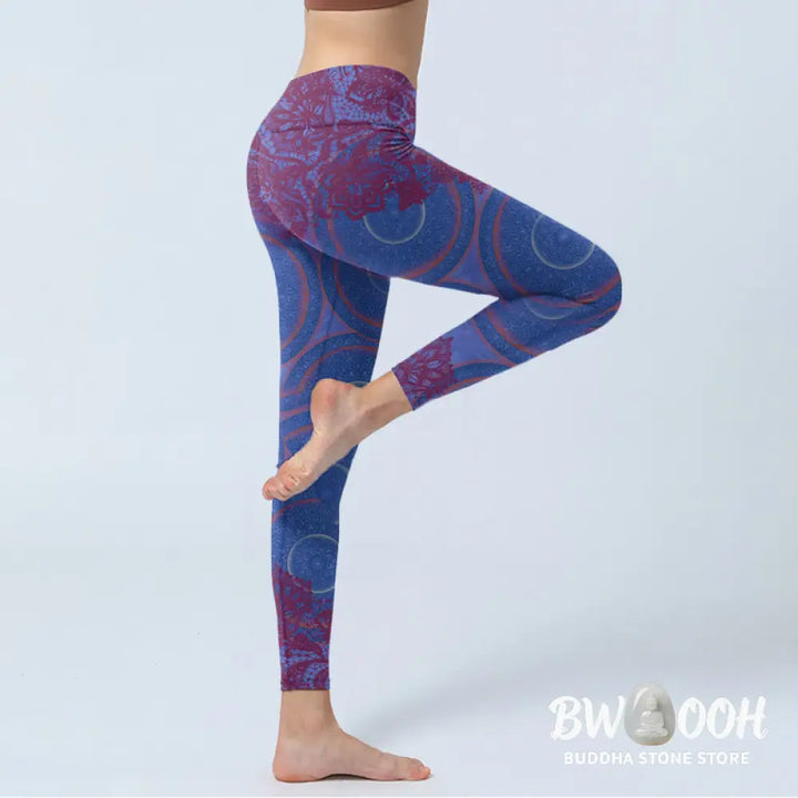 BWOOOH mandala print yoga leggings - Purple Compass Mandala Flower Print Gym 
