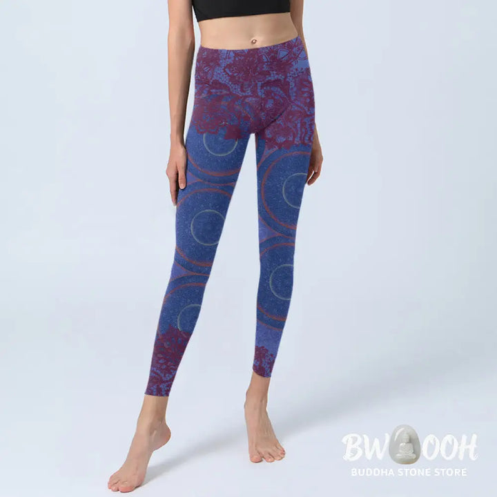 BWOOOH mandala print yoga leggings - Purple Compass Mandala Flower Print Gym 