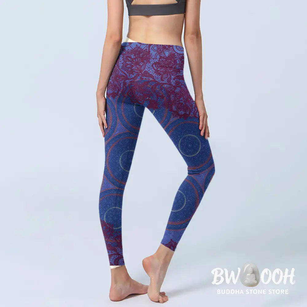 BWOOOH mandala print yoga leggings - Purple Compass Mandala Flower Print Gym 