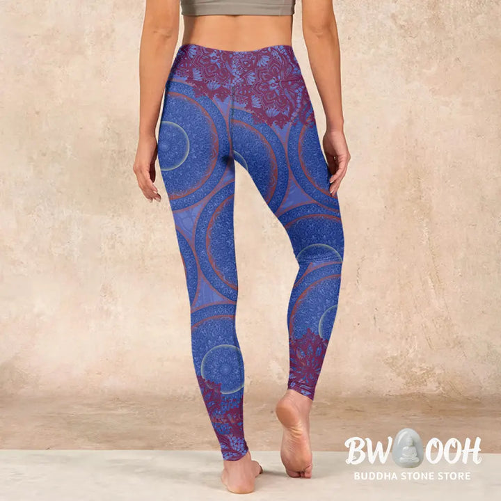 BWOOOH mandala print yoga leggings - Purple Compass Mandala Flower Print Gym 