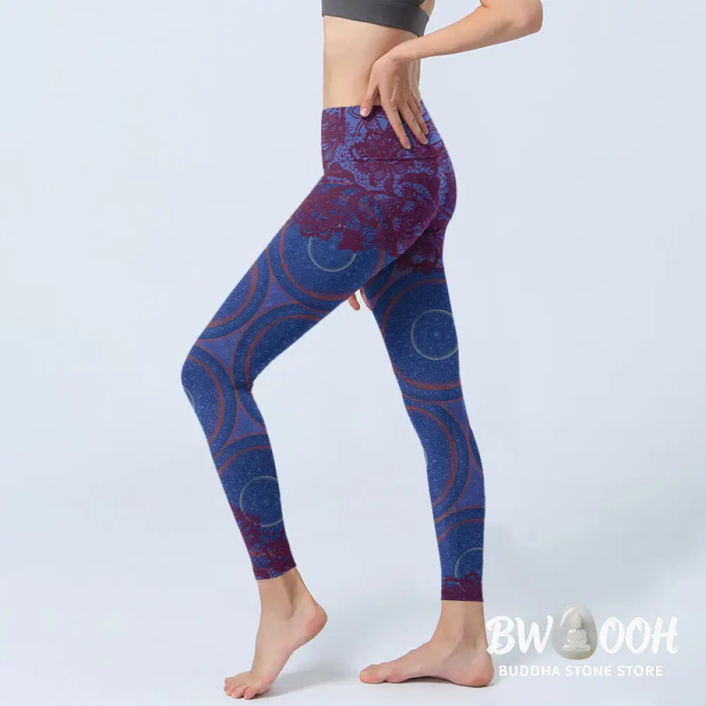 BWOOOH mandala print yoga leggings - Purple Compass Mandala Flower Print Gym 