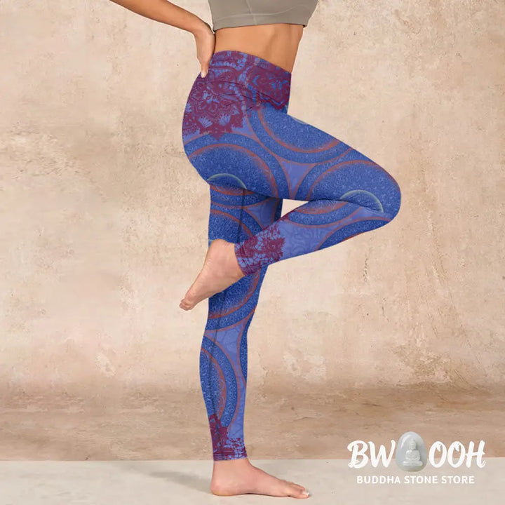 BWOOOH mandala print yoga leggings - Purple Compass Mandala Flower Print Gym 
