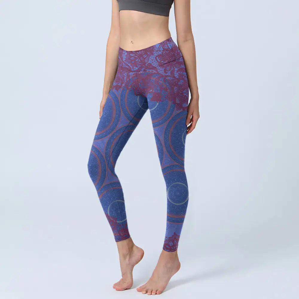 BWOOOH mandala print yoga leggings - Purple Compass Mandala Flower Print Gym 