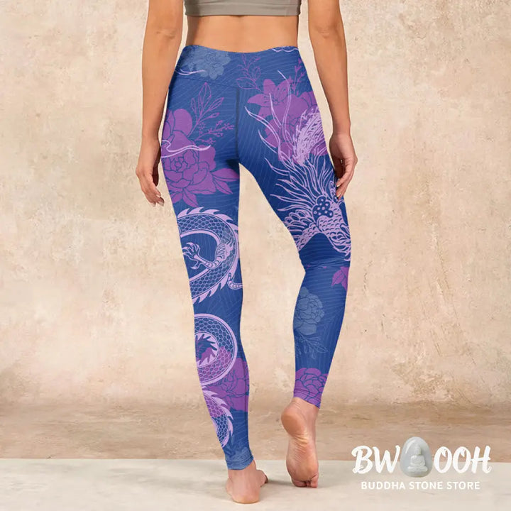 BWOOOH printed yoga leggings - Purple Dragon Phoenix Flowers Print Gym 