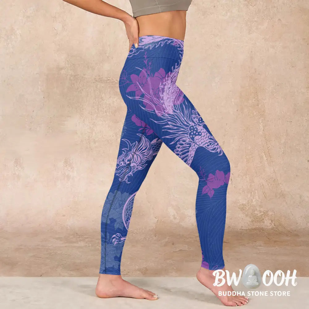 BWOOOH printed yoga leggings - Purple Dragon Phoenix Flowers Print Gym 