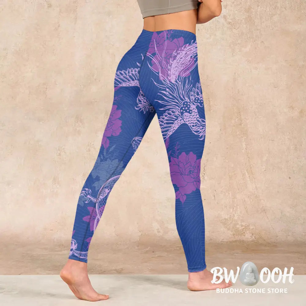 BWOOOH printed yoga leggings - Purple Dragon Phoenix Flowers Print Gym 