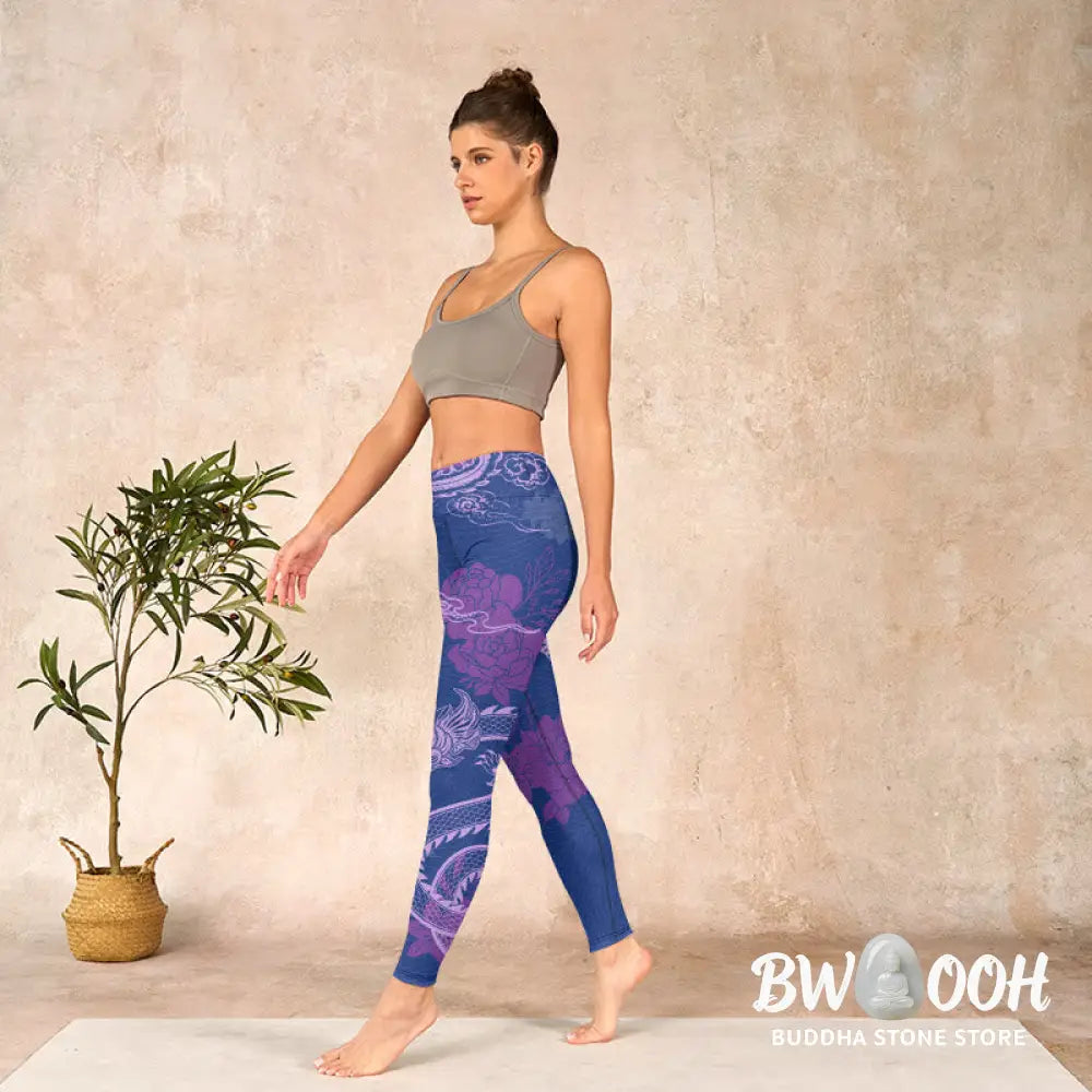 BWOOOH printed yoga leggings - Purple Dragon Phoenix Flowers Print Gym 