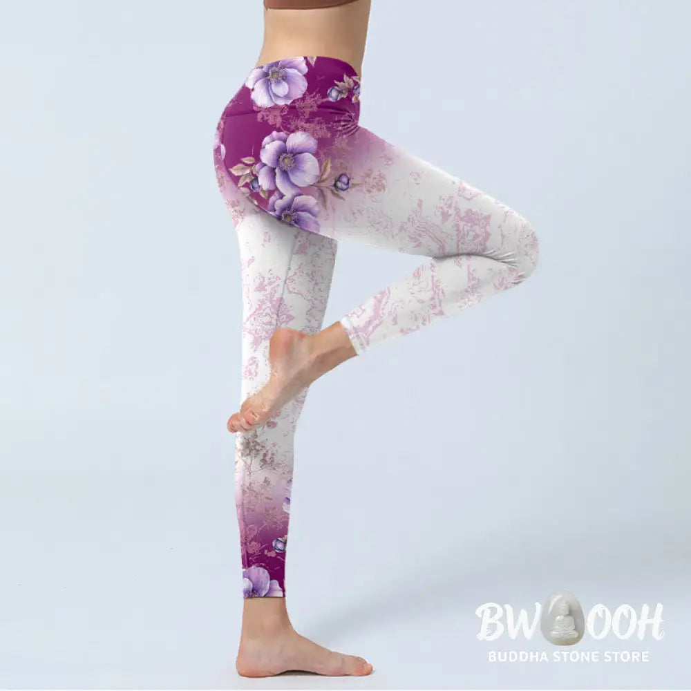 BWOOOH printed yoga leggings - Purple Floral Print Gym Leggings Women&