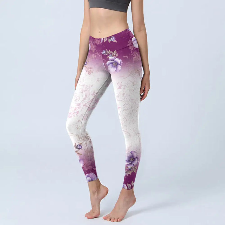 BWOOOH printed yoga leggings - Purple Floral Print Gym Leggings Women&