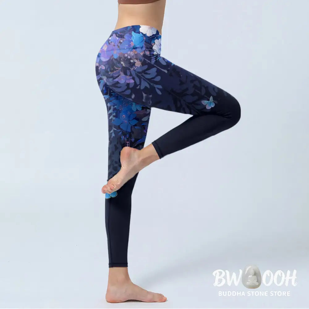 BWOOOH printed yoga leggings - Purple Flower Butterfly Pattern Print Gy