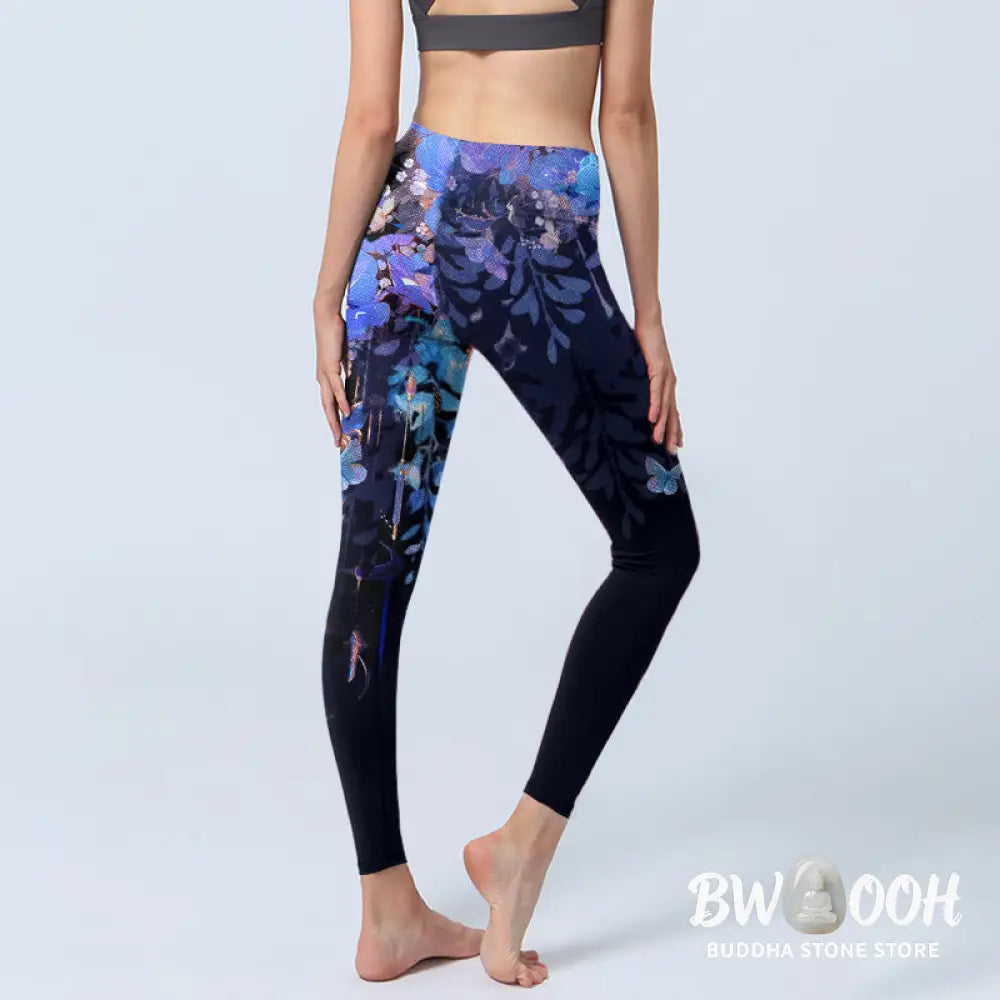 BWOOOH printed yoga leggings - Purple Flower Butterfly Pattern Print Gy