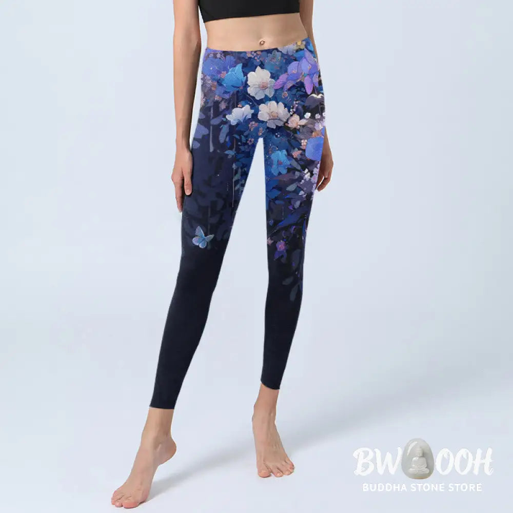 BWOOOH printed yoga leggings - Purple Flower Butterfly Pattern Print Gy
