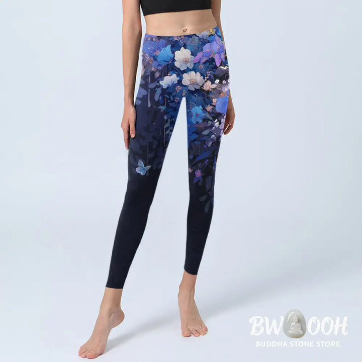 BWOOOH printed yoga leggings - Purple Flower Butterfly Pattern Print Gy