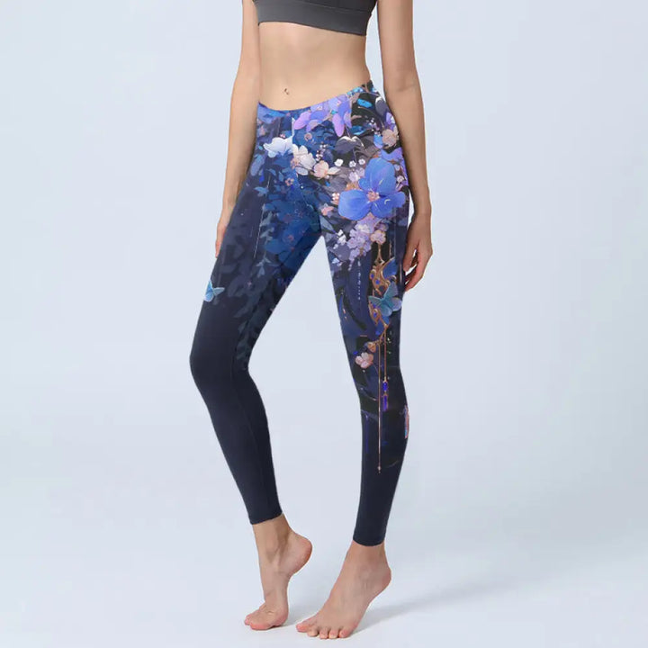 BWOOOH printed yoga leggings - Purple Flower Butterfly Pattern Print Gy