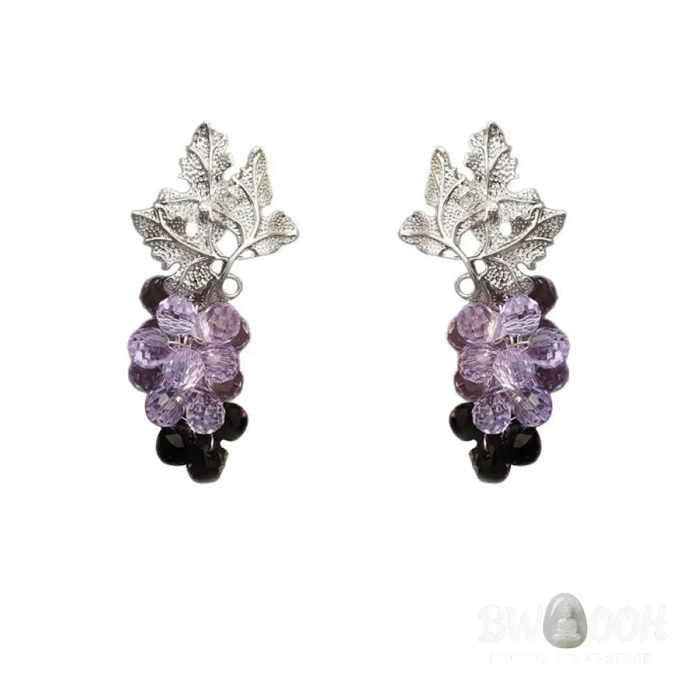 Buddha Stones Purple Grape Leaves Copper Wealth Stud Earrings - Grape(925 Sterling Silver Posts) - Earrings