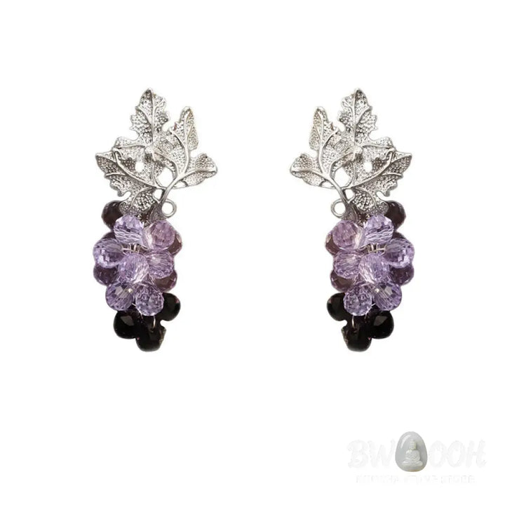 Buddha Stones Purple Grape Leaves Copper Wealth Stud Earrings - Grape(925 Sterling Silver Posts) - Earrings