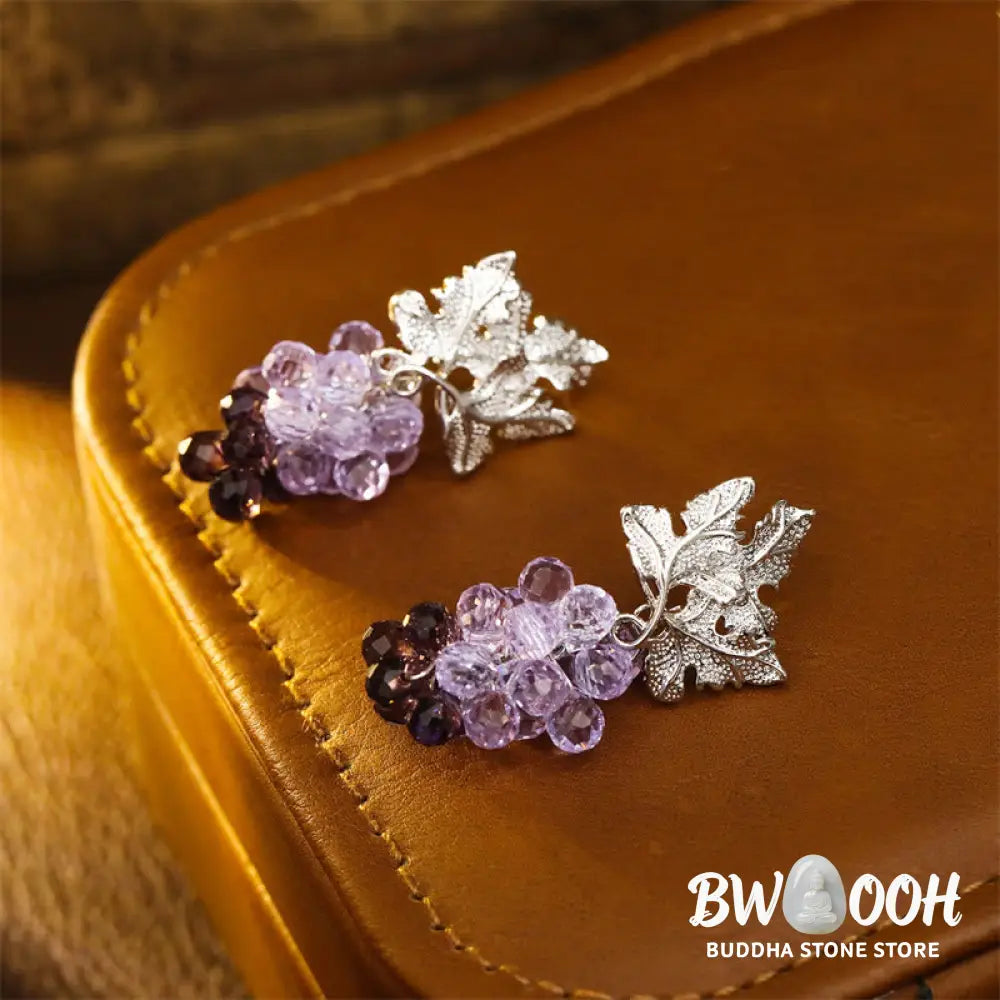 Buddha Stones Purple Grape Leaves Copper Wealth Stud Earrings - Grape(925 Sterling Silver Posts) - Earrings
