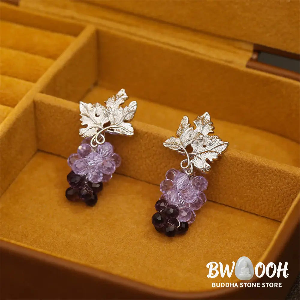 Buddha Stones Purple Grape Leaves Copper Wealth Stud Earrings - Grape(925 Sterling Silver Posts) - Earrings