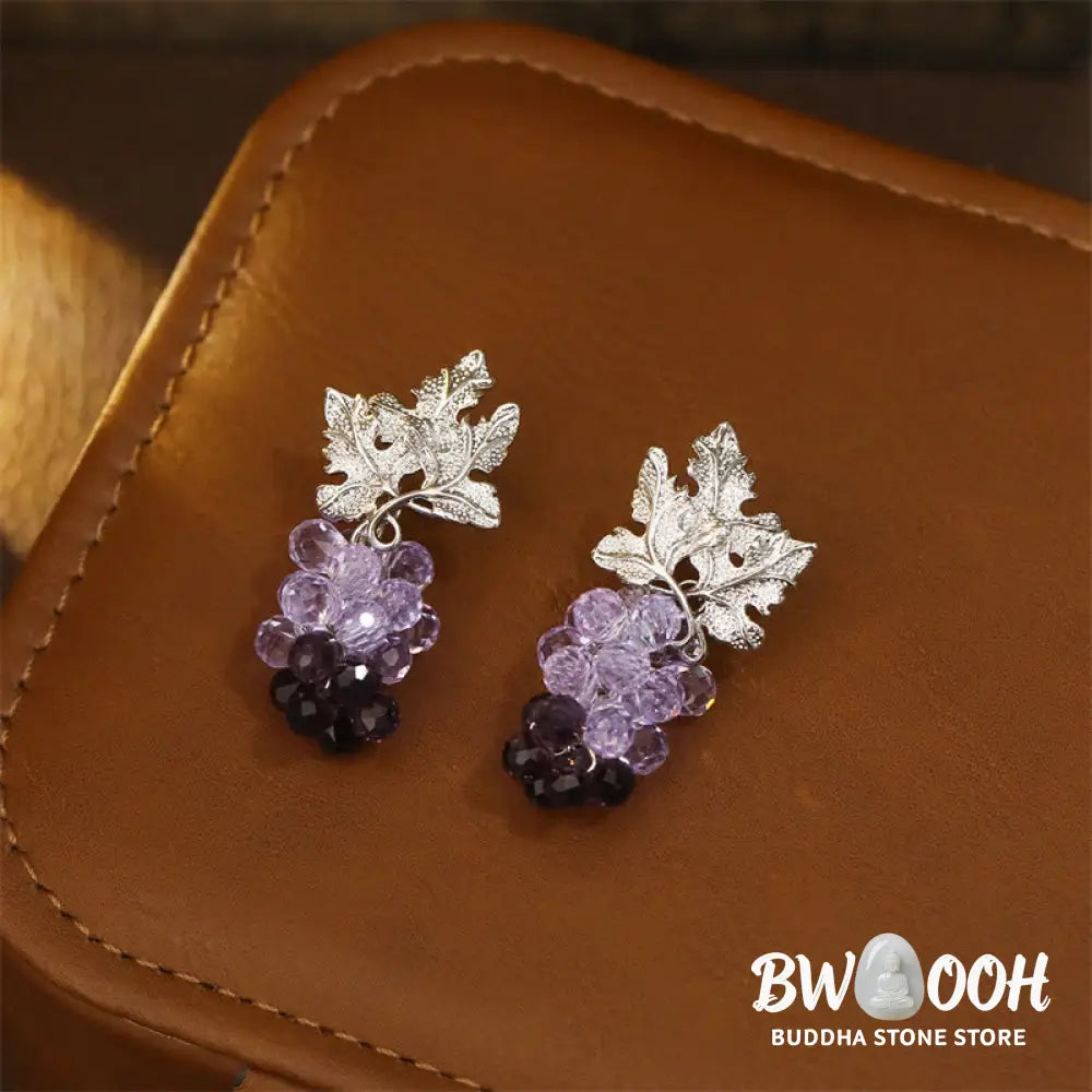 Buddha Stones Purple Grape Leaves Copper Wealth Stud Earrings - Grape(925 Sterling Silver Posts) - Earrings
