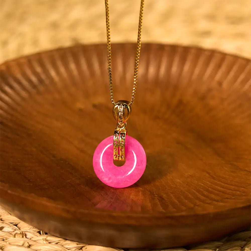 Buddha Stones Purple Jade Peace Buckle Happiness Necklace Pendant - BWOOOH - Purple Jade - Necklaces & Pendants