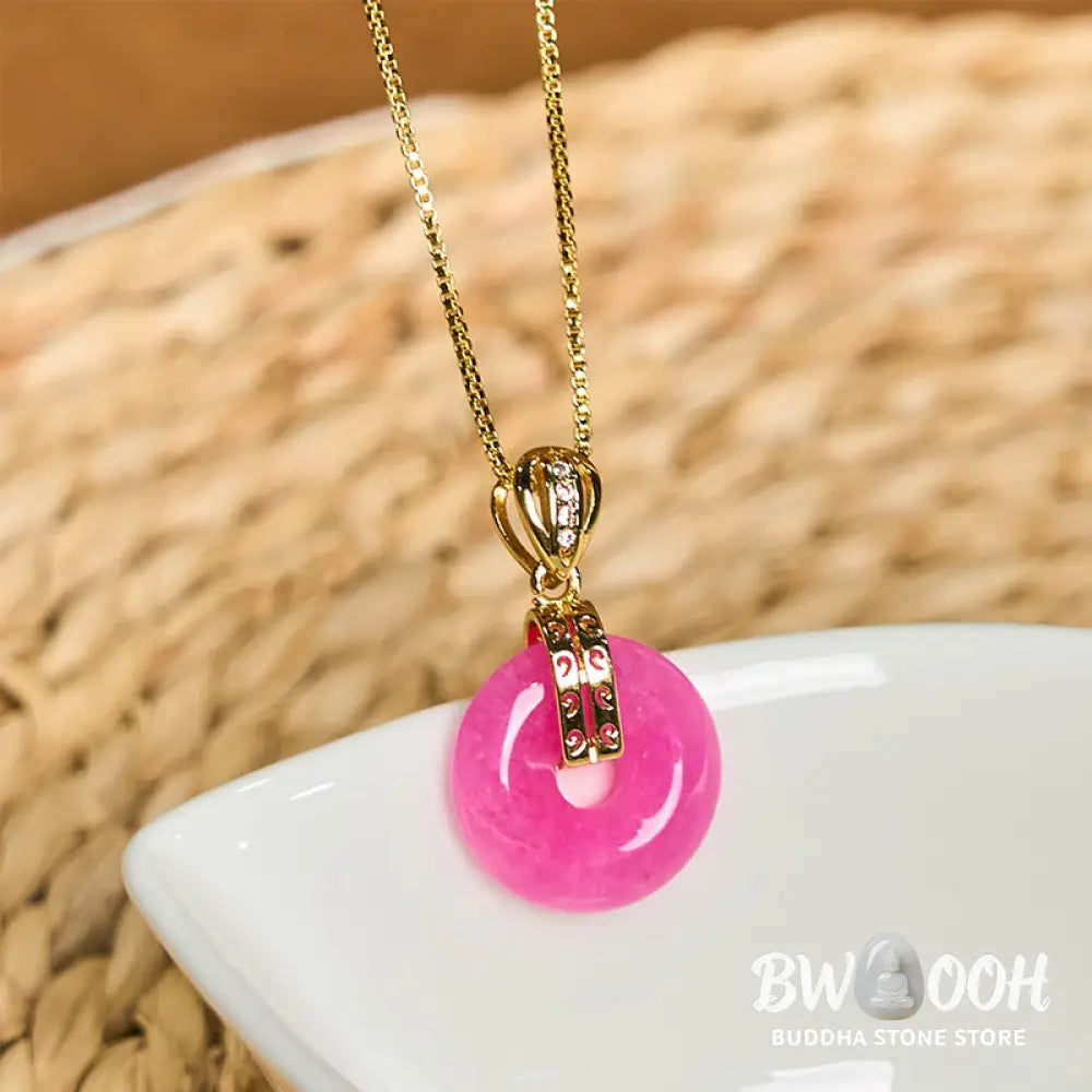 Buddha Stones Purple Jade Peace Buckle Happiness Necklace Pendant - BWOOOH - Purple Jade - Necklaces &amp; Pendants