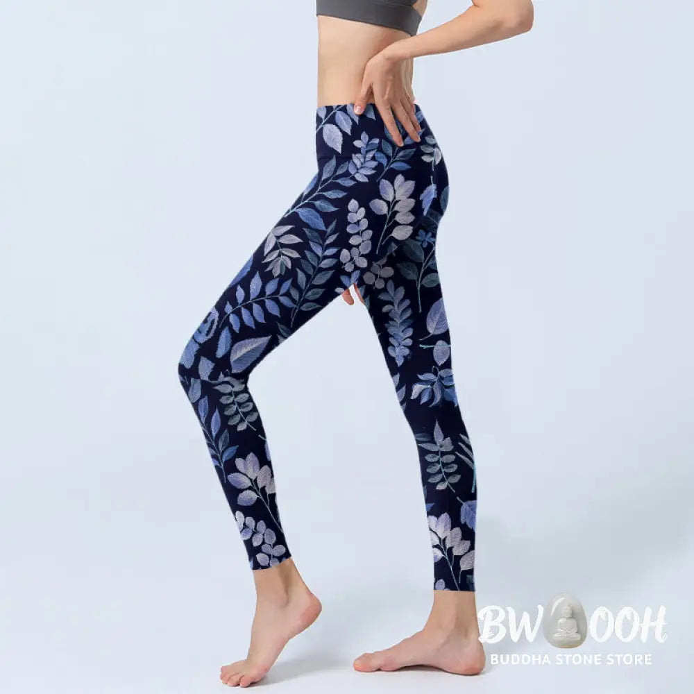 BWOOOH printed yoga leggings - Purple Leaves Print Gym Leggings Women&