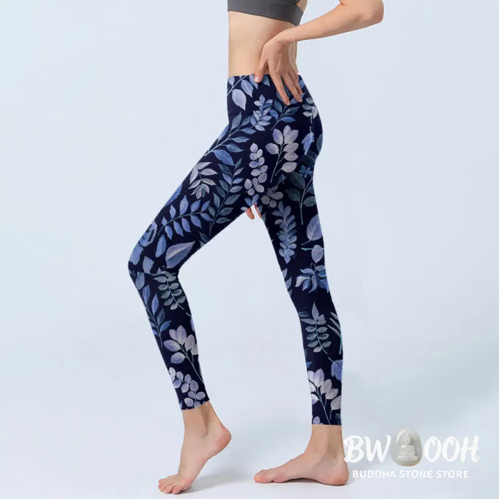 BWOOOH printed yoga leggings - Purple Leaves Print Gym Leggings Women&