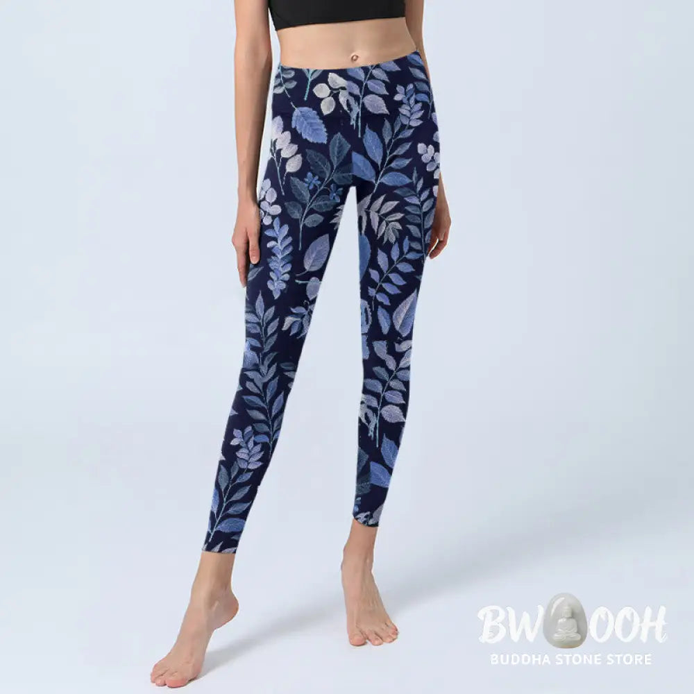 BWOOOH printed yoga leggings - Purple Leaves Print Gym Leggings Women&