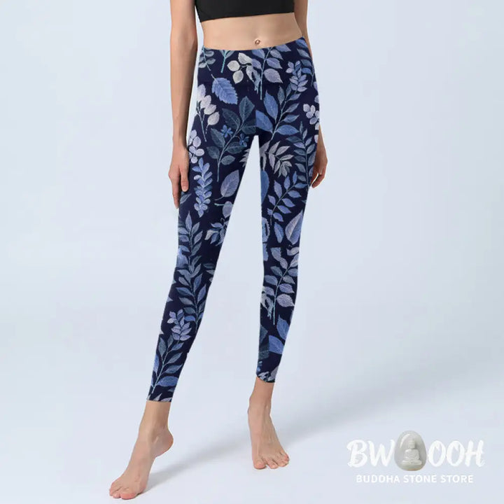 BWOOOH printed yoga leggings - Purple Leaves Print Gym Leggings Women&