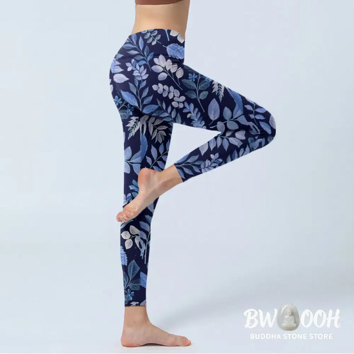 BWOOOH printed yoga leggings - Purple Leaves Print Gym Leggings Women&