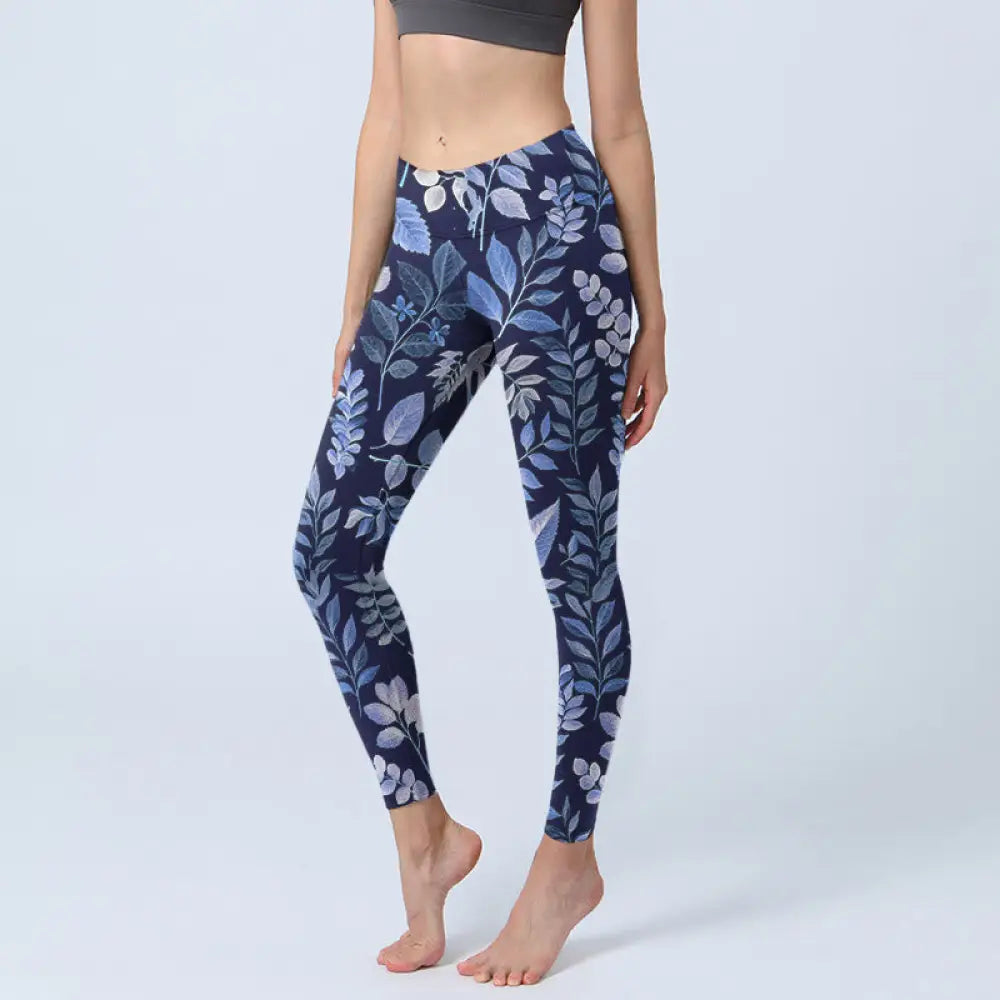 BWOOOH printed yoga leggings - Purple Leaves Print Gym Leggings Women&