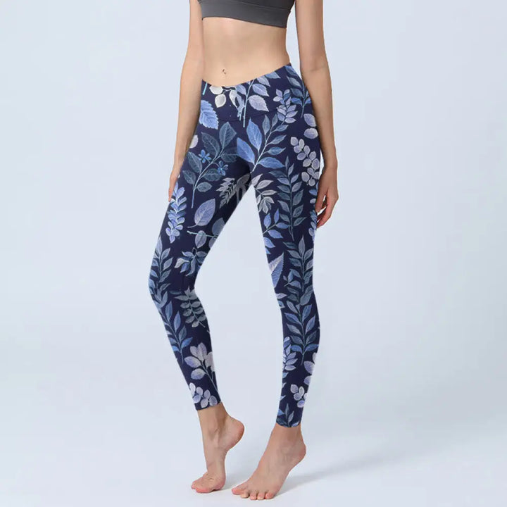 BWOOOH printed yoga leggings - Purple Leaves Print Gym Leggings Women&