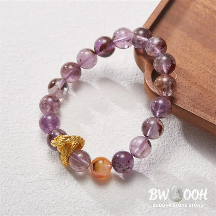 Buddha Stones Purple Phantom Copper Gold-plated Dragon Wisdom Bracelet - BWOOOH - Purple Phantom(Wrist Circumference: