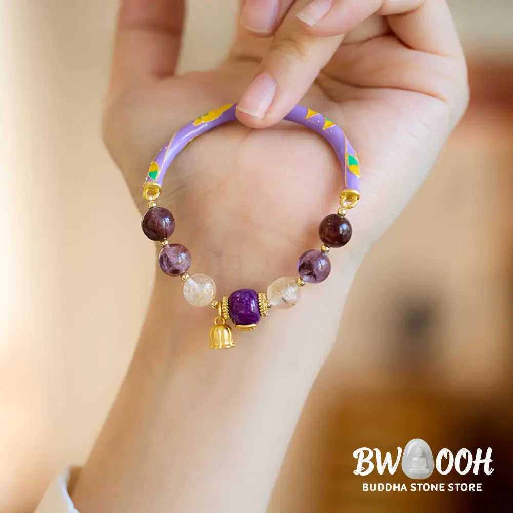 Buddha Stones Purple Phantom Purple Jade Scripture Citrine Love Wisdom Bracelet Bangle - BWOOOH - 14-16cm - Bracelet