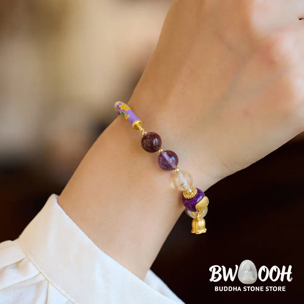 Buddha Stones Purple Phantom Purple Jade Scripture Citrine Love Wisdom Bracelet Bangle - BWOOOH - 14-16cm - Bracelet