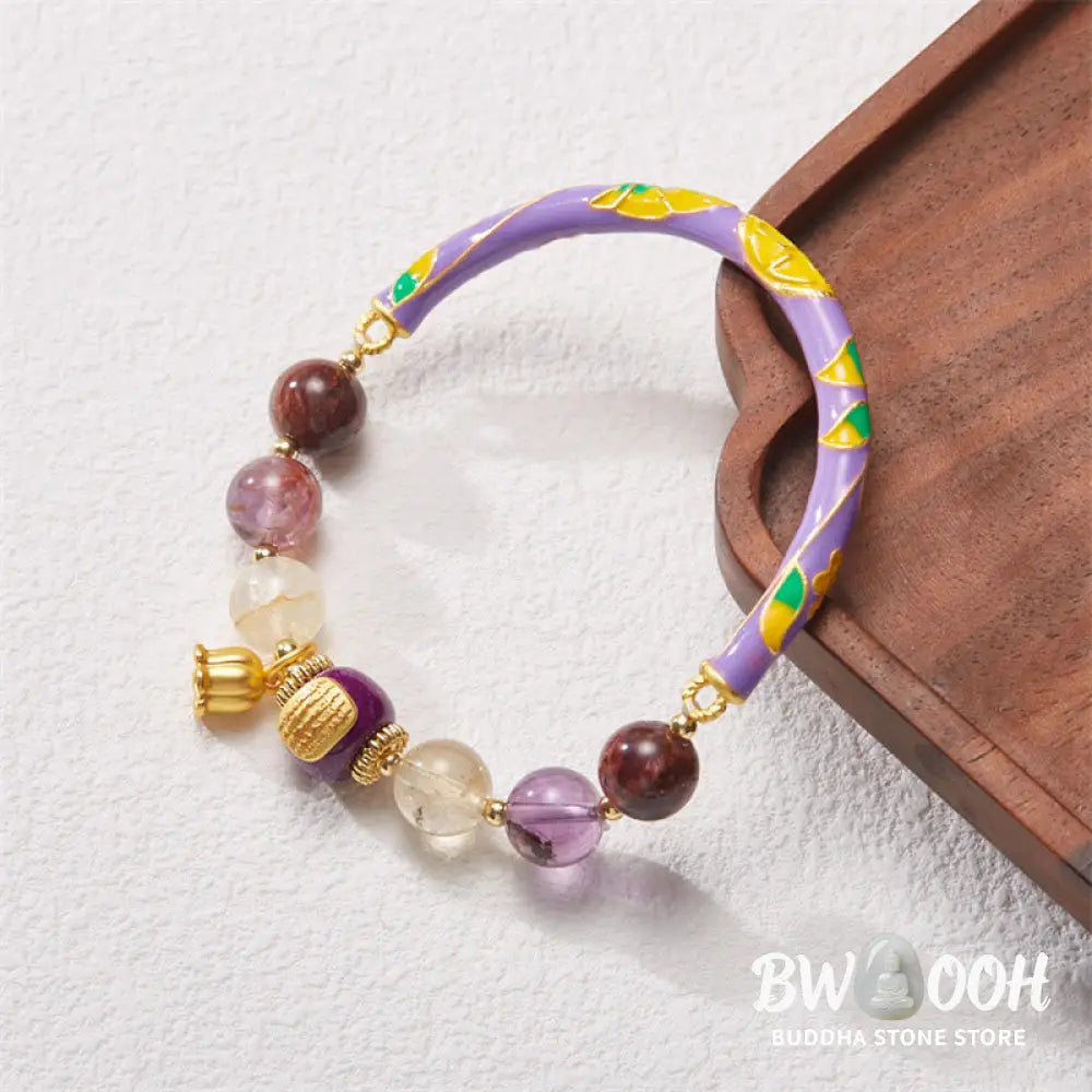 Buddha Stones Purple Phantom Purple Jade Scripture Citrine Love Wisdom Bracelet Bangle - BWOOOH - 14-16cm - Bracelet