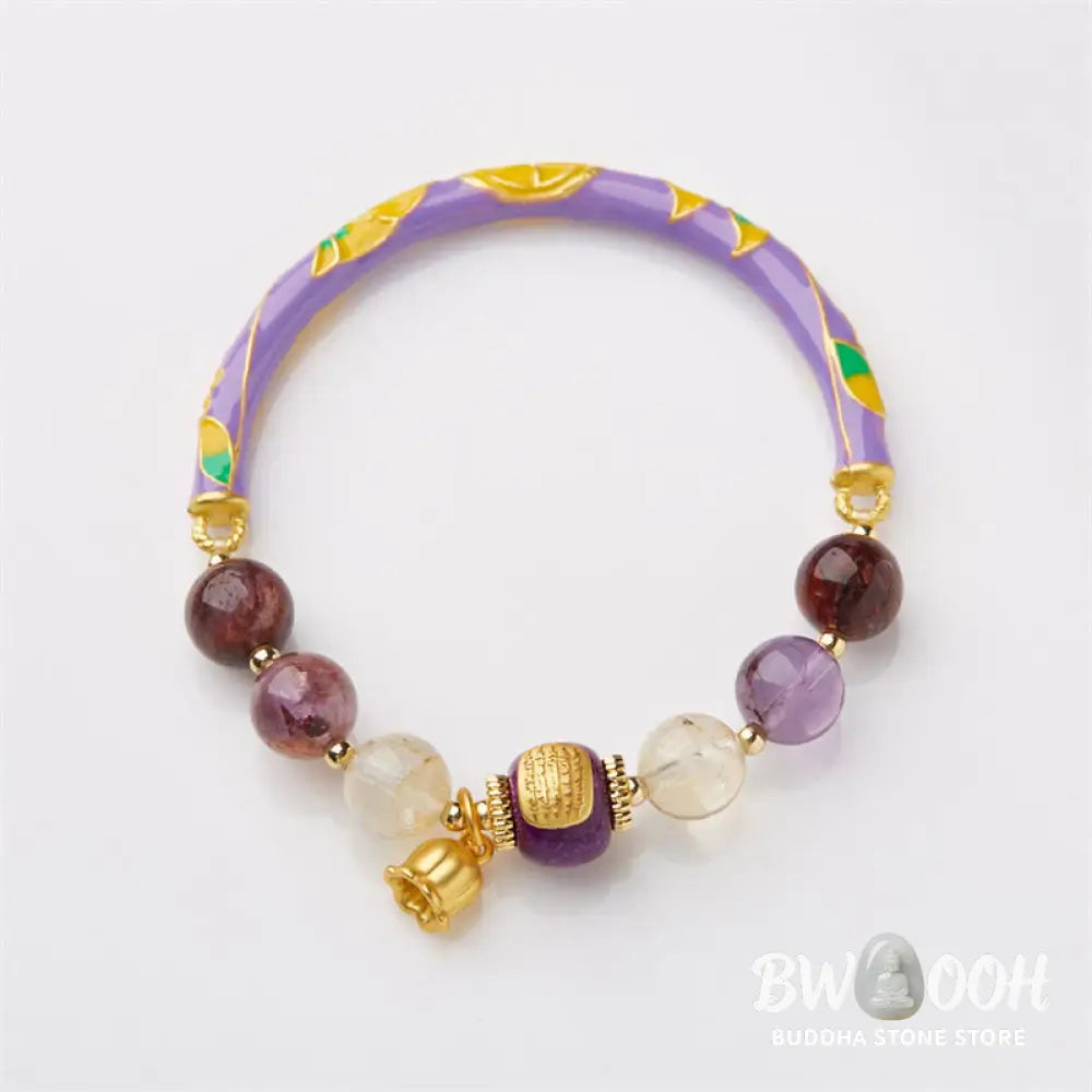 Buddha Stones Purple Phantom Purple Jade Scripture Citrine Love Wisdom Bracelet Bangle - BWOOOH - 14-16cm - Bracelet