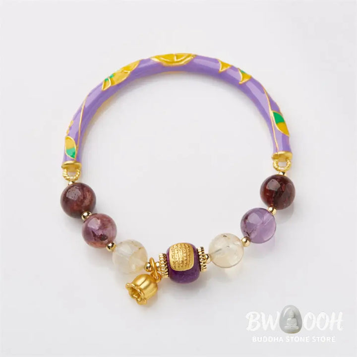 Buddha Stones Purple Phantom Purple Jade Scripture Citrine Love Wisdom Bracelet Bangle - BWOOOH - 14-16cm - Bracelet