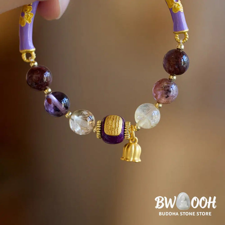 Buddha Stones Purple Phantom Purple Jade Scripture Citrine Love Wisdom Bracelet Bangle - BWOOOH - 14-16cm - Bracelet