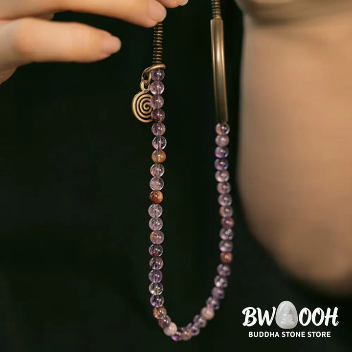 Buddha Stones Purple Phantom Red Hematoid Quartz Green Rutilated Quartz Copper Love Forgive Bracelet - BWOOOH - Bracelet