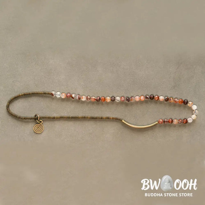 Buddha Stones Purple Phantom Red Hematoid Quartz Green Rutilated Quartz Copper Love Forgive Bracelet - BWOOOH - Bracelet