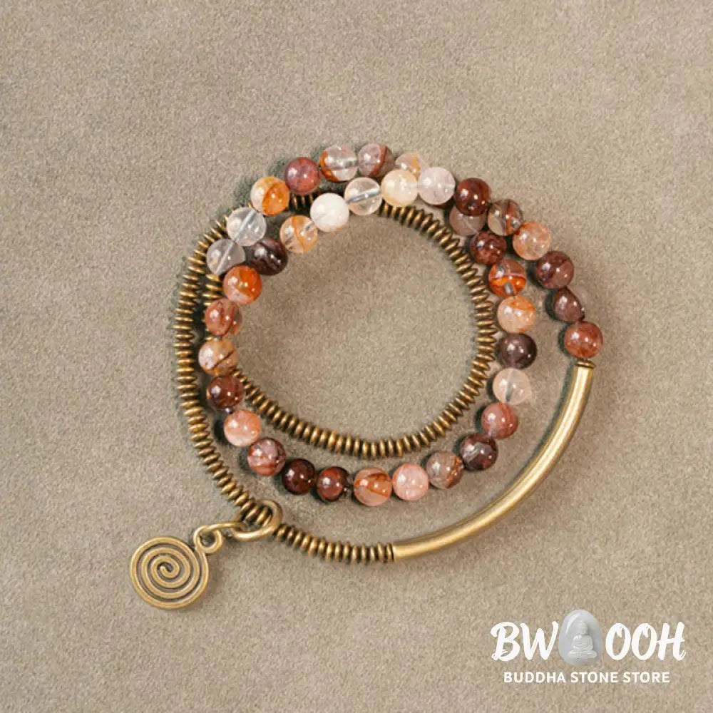 Buddha Stones Purple Phantom Red Hematoid Quartz Green Rutilated Quartz Copper Love Forgive Bracelet - BWOOOH - Bracelet