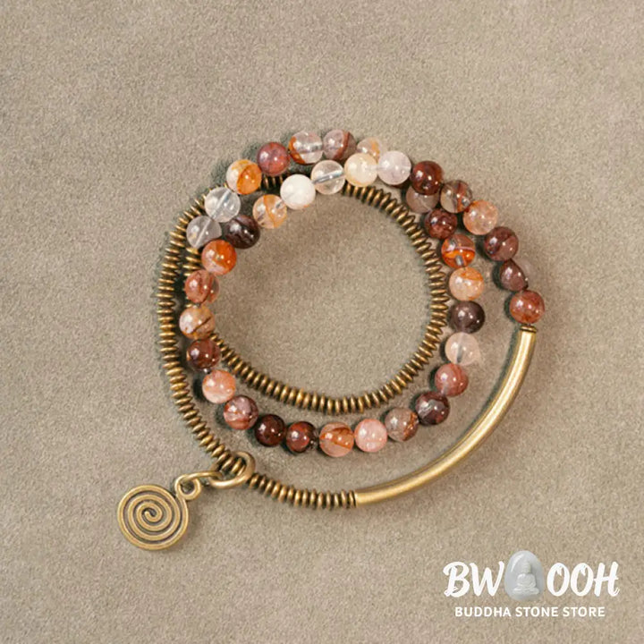 Buddha Stones Purple Phantom Red Hematoid Quartz Green Rutilated Quartz Copper Love Forgive Bracelet - BWOOOH - Bracelet