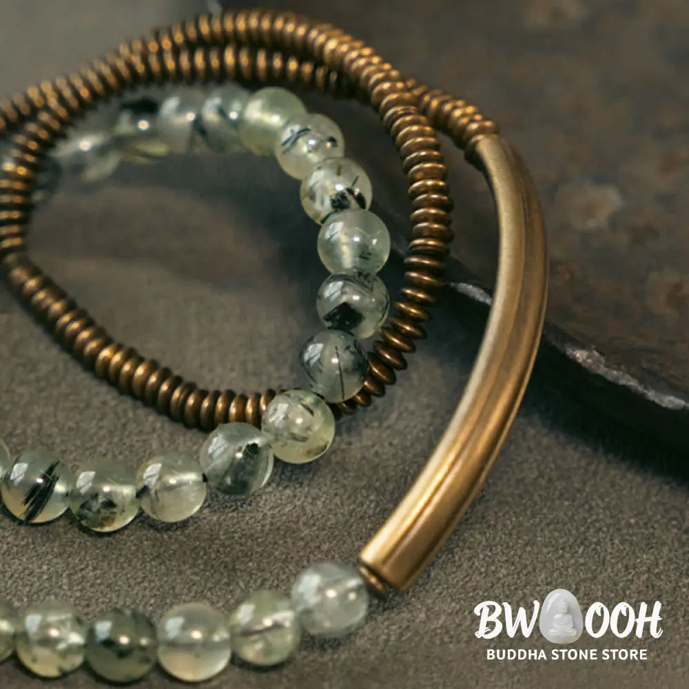 Buddha Stones Purple Phantom Red Hematoid Quartz Green Rutilated Quartz Copper Love Forgive Bracelet - BWOOOH - Bracelet