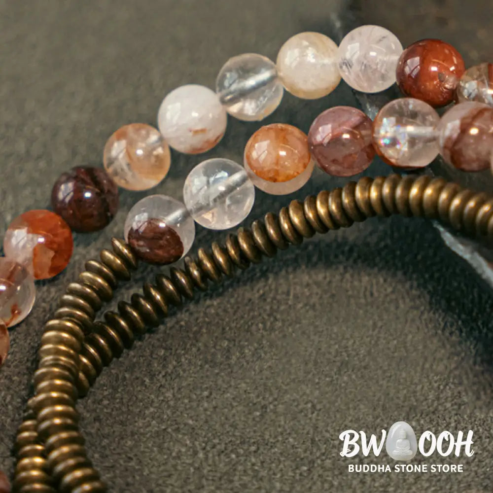 Buddha Stones Purple Phantom Red Hematoid Quartz Green Rutilated Quartz Copper Love Forgive Bracelet - BWOOOH - Bracelet