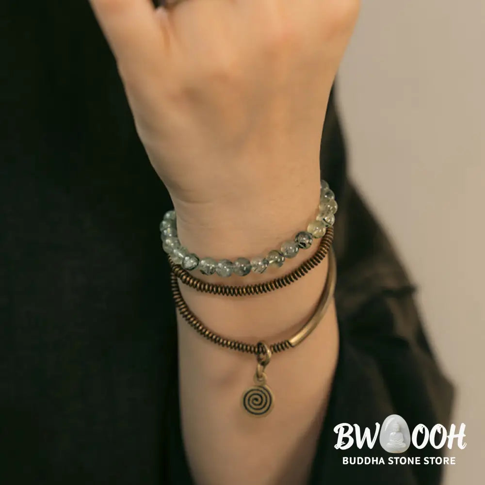 Buddha Stones Purple Phantom Red Hematoid Quartz Green Rutilated Quartz Copper Love Forgive Bracelet - BWOOOH - Bracelet