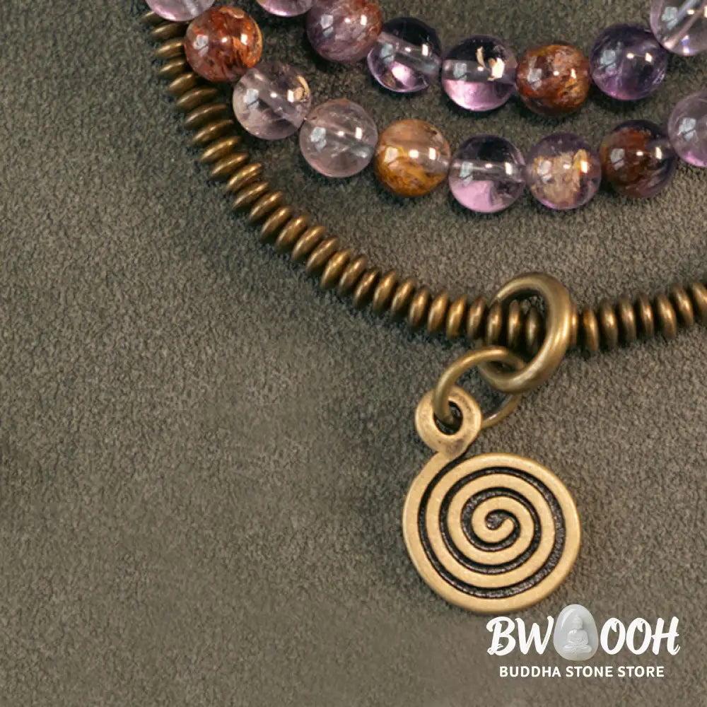 Buddha Stones Purple Phantom Red Hematoid Quartz Green Rutilated Quartz Copper Love Forgive Bracelet - BWOOOH - Bracelet