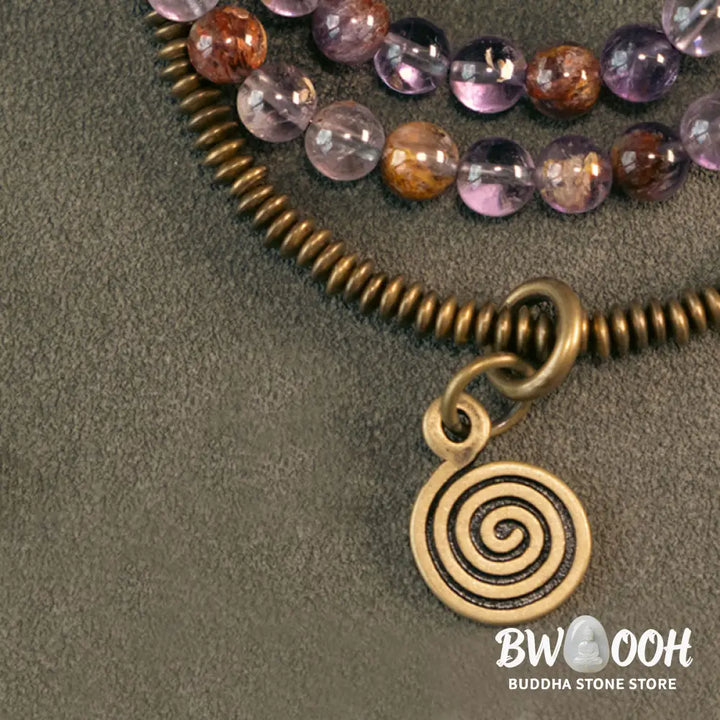 Buddha Stones Purple Phantom Red Hematoid Quartz Green Rutilated Quartz Copper Love Forgive Bracelet - BWOOOH - Bracelet